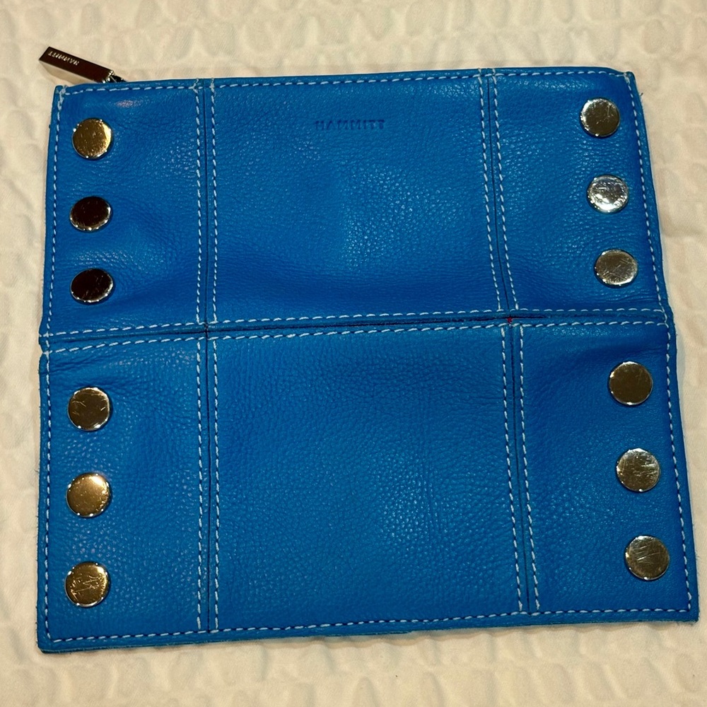 Hammitt 110 North Wallet Hydrangea Blue Leather Silver Tone Metal NWT Pristine!🌸